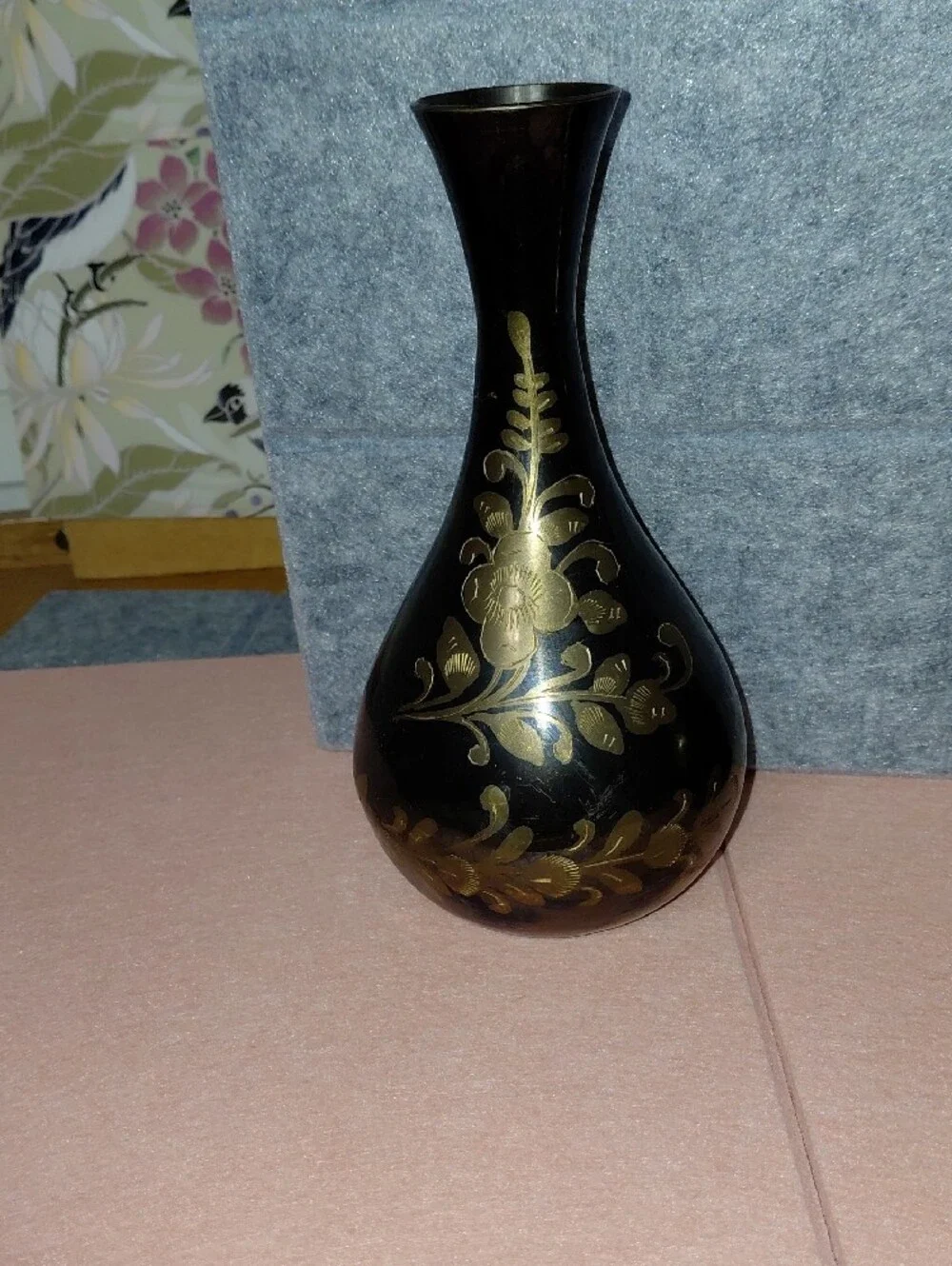 Black and Gold Floral Brass Vases - Set of 2